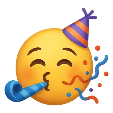 yellow face with party streamer emoji, digital illustration sticker