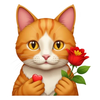 Male cat holding heart and flower sticker