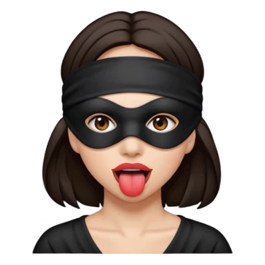 woman with dark brown hair wearing black blind fold completely covering her eyes. tongue out sticker