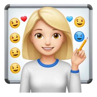 Make an emoji of a girl who is teaching how to make emojis on a board sticker