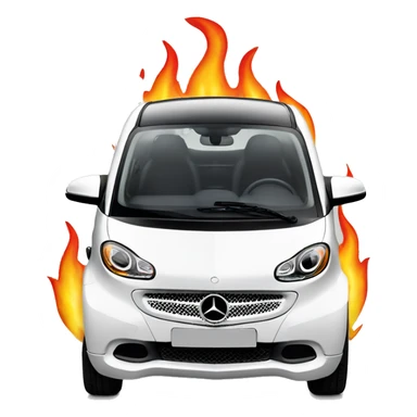 White Mercedes fortwo smart car with flames behind it  emoji  sticker