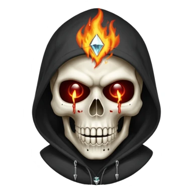 Bro I wanna skull with hoodie on the hoodie has to be on fire and I want matrix blood with the codes and weird numbers spilling out eyes and mouth almost give him a diamond grill in his mouth make it shinny where is the matrix symbols  but trix across his forehead in matrix symbols sticker