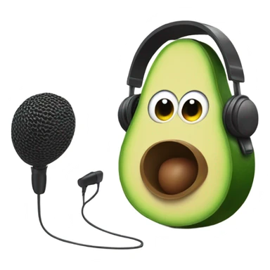 avocado recording with headphones and microphone sticker