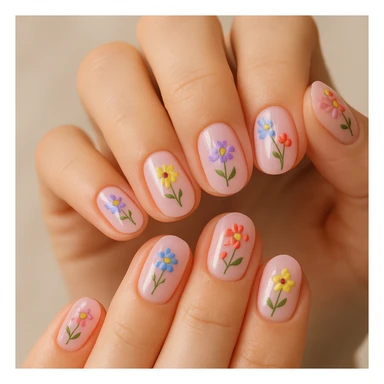 pink nails with flowers sticker