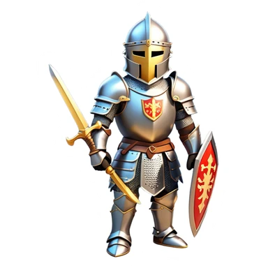 Clash of Clans aesthetic: Cinematic heroic Armored Knight Hero Emoji, rendered in a 3D vector-style similar to standard emojis with minimal shading and bold, simplified shapes. A compact, isometric warrior clad in gleaming plate armor with intricate heraldic details, softly glowing with a chivalrous medieval charm. Simplified yet unmistakably iconic, highly detailed and consistent, glowing with a soft radiant shine and high polish. Stylized with a touch of noble valor and a soft glowing outline, wearing a full face helm so that no face is visible with only eyes visible, capturing the essence of a gallant knight ready for honorable battle with a friendly, playful manner! sticker
