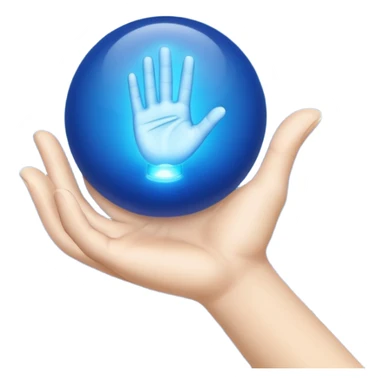 palm-down hand on top. Blue light ball in middle. Palm-up hand on bottom sticker