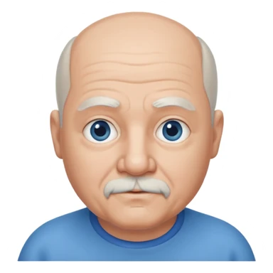 75,  bald, grey side hair, chubby, blue eyes, goatee sticker