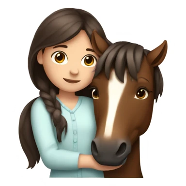 Girl with dark brown hair hugging brown horse with white spots  sticker