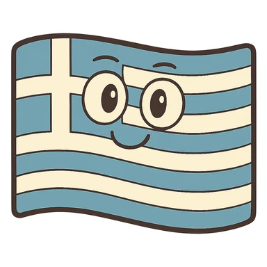 flag of Greece, rectangular, blue and white stripes with a blue square and white cross in the top left corner, flat and simple design sticker