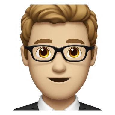 pale skinny guy with brown hair, black glasses and red suit sticker