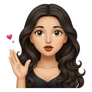 woman with olive skin, brown eyes and long lashes, and long black wavy hair blowing a kiss sticker