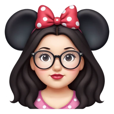 Thick Woman glasses Long dark hair Minnie mouse ears sticker