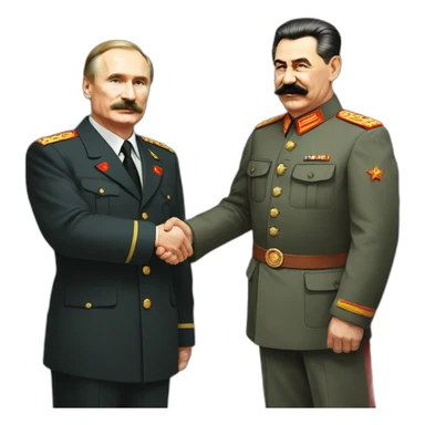 Stalin shakes Putin's hand. Putin in a suit, Stalin in a tunic sticker