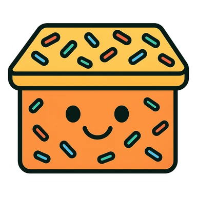 cartoon box with sprinkles, happy face, cheerful and fun, color outline style sticker