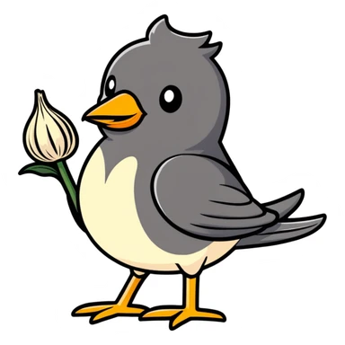 bird with a garlic-shaped body, cartoonish sticker style sticker