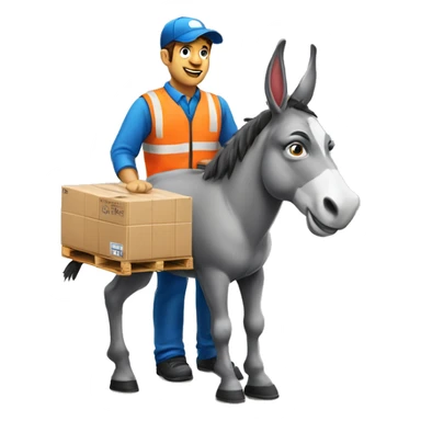 a delivery man with a donkey head delivering a pallet sticker