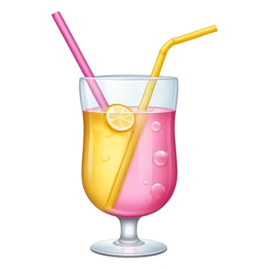 A drink with a straw, pink and yellow sticker
