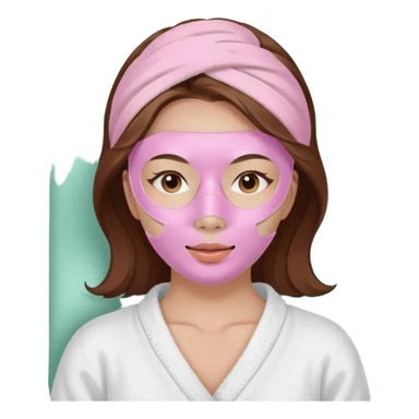 Brown hair white asian Lady with pastel pink face mask spa beauty full face relaxing  sticker