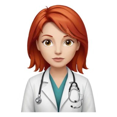 woman 40 ,red hair, rock style, doctor sticker
