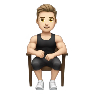 Pale skinned Fit Man With the biceps and dark brown hair in black shirt, gray sports shorts and white Sneakers Sitting on a chair sticker