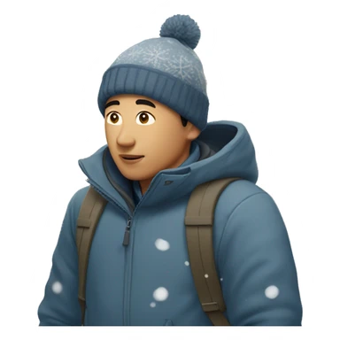 Asian man watching the snow putside sticker