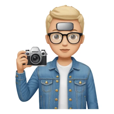 Young male, holding camera, jean jacket with white t-shirt inside, glasses


 sticker