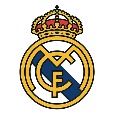 Real Madrid soccer badge, flat color style, white and gold, no text sticker