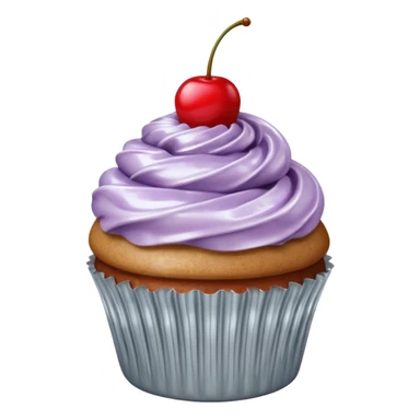cupcake with silver frosting and a cherry on top sticker