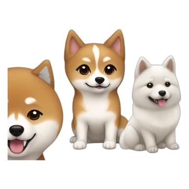 Cute Shiba and a white Hokkaido dog and their mistress, a woman with brown and curly hair sticker