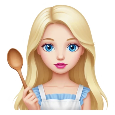 Cinematic realistic beautiful blonde with long hair, blue eyes and pink lips in a white dress cooks sticker