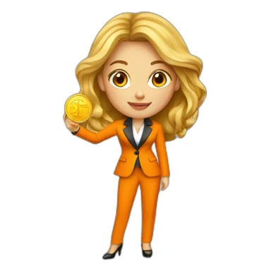 Posh-woman-with-orange-suit-holding-golden-coins sticker
