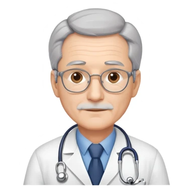 mature 60 year old male doctor with stethoscope, gray hair, professional sticker