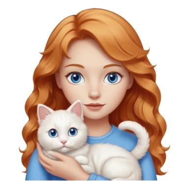 Long wavy strawberry blonde blue eyes woman with a white cat with blue eyes realistic  sticker