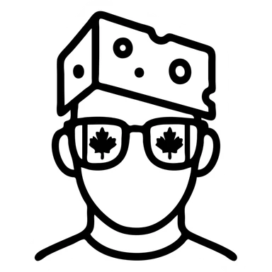 minimal icon of a man with a cheese hat and Canada flag glasses sticker