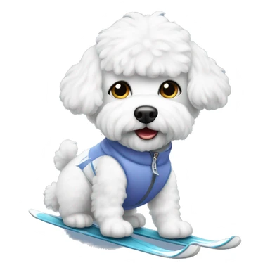 Bichon wearing dress while skiing  sticker