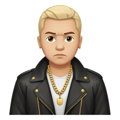Russian 1990s gangster emoji, leather jacket, gold chain, serious face, cartoon style sticker