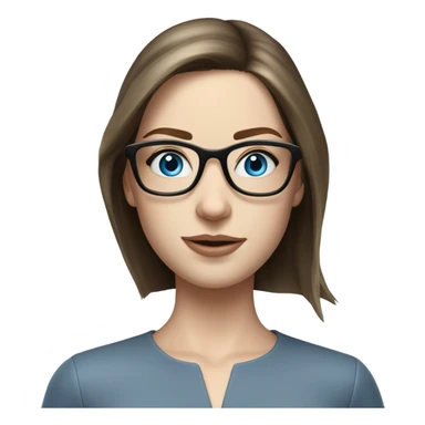 CHyper Realistic pale elegant classy model, straight shoulder length brunette, glasses and blue eyes  sticker