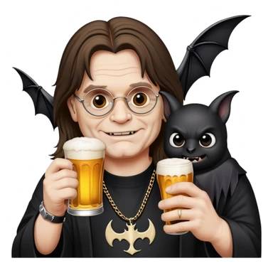 Ozzy Osbourne drinking a beer with a bat sticker