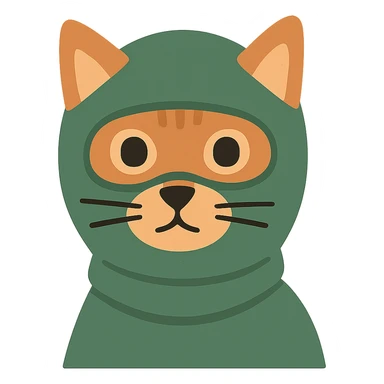 flat design style cat in a green balaclava sticker
