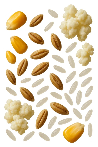 MAIS, FARRO, RISO, KEFIR FLUTTUANO IN ARIA, IPERREALISTICO 4K sticker