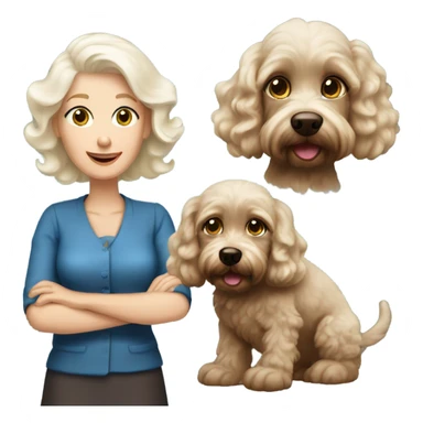 blue eyed old blonde lady with dark brown Cockapoo puppy dog sticker