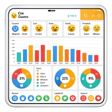 simple CRM dashboard with user icons and charts, emoji style sticker