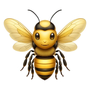 Cinematic Noble Bee Portrait Emoji, Poised and industrious, with a compact, fuzzy body in golden-yellow hues, delicate translucent wings, and a focused, determined expression with sparkling eyes, Simplified yet sharp and sophisticated features, highly detailed, glowing with a soft, sunny radiance, high shine, intelligent and diligent, stylized with an air of natural elegance, focused and alert, soft glowing outline, capturing the essence of a watchful bee that appears ready to buzz out of the screen with effortless authority! sticker