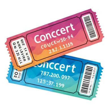 Concert ticket emoji, with a code at the side, ant the word "CONCERT" at the front sticker