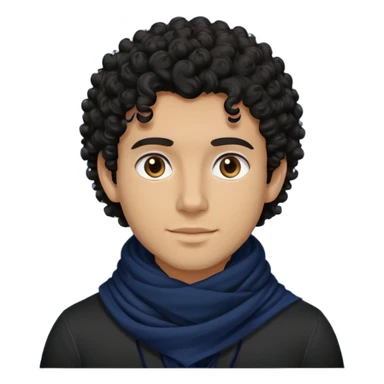 tan skin to deep skin guy, black curly hair, black shirt with navy scarf sticker