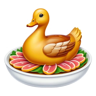 Nanjing salted duck with glistening skin slices, simplified emoji style with bold outlines and bright colors, cartoon style Jiangsu poultry dish sticker
