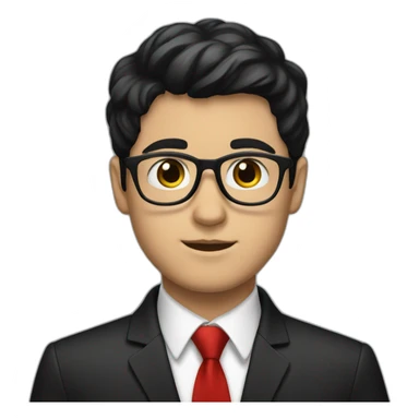 White boy wearing glasses with black hair with brown eye with black shirt and red tie sticker