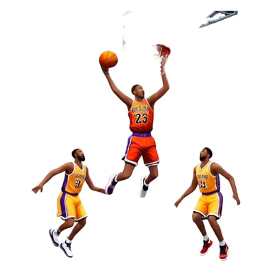 An icon showing a basketball court with players in action, inspired by NBA 2K25. A player jumps for a dunk, the ball mid-air, surrounded by a vibrant basketball arena with cheering fans and bright lights. Transparent background emphasizes the intense atmosphere sticker