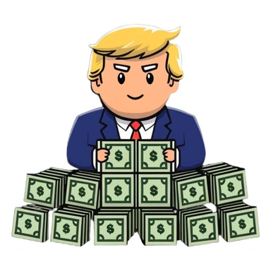 President Trump with piles of money sticker