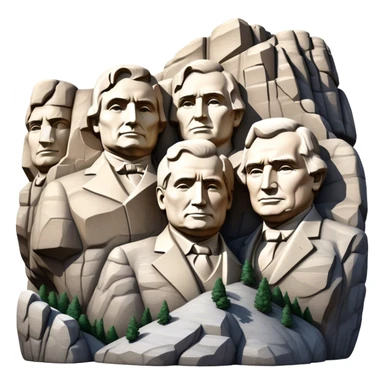 Cinematic Realistic Mount Rushmore Landmark Emoji, featuring the carved faces of four U.S. presidents, etched into the granite mountainside with dramatic lighting accentuating the rock textures. sticker